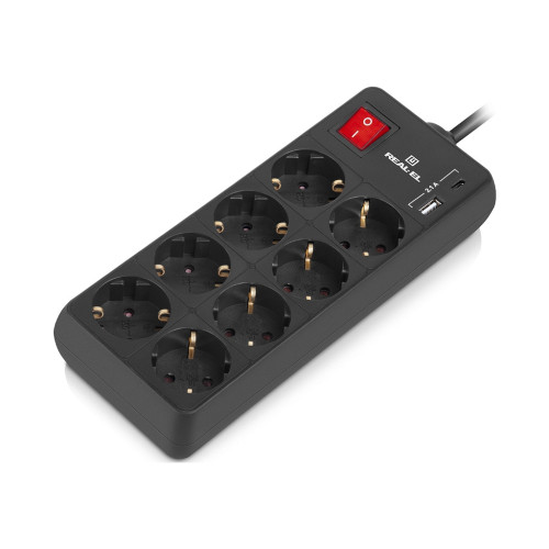 Мережевий фільтр живлення REAL-EL RS-PROTECT 805 5m, black (EL122300043)