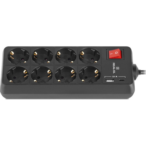 Мережевий фільтр живлення REAL-EL RS-PROTECT 805 5m, black (EL122300043)