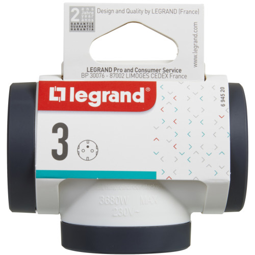 Мережевий розгалужувач LEGRAND ПРЕМІУМ 3х2К+З бокові розетки, колір Білий/Чорний (694520) Мережевий розгалужувач LEGRAND ПРЕМІУМ 3х2К+З бокові розетки, колір Білий/Чорний (694520)