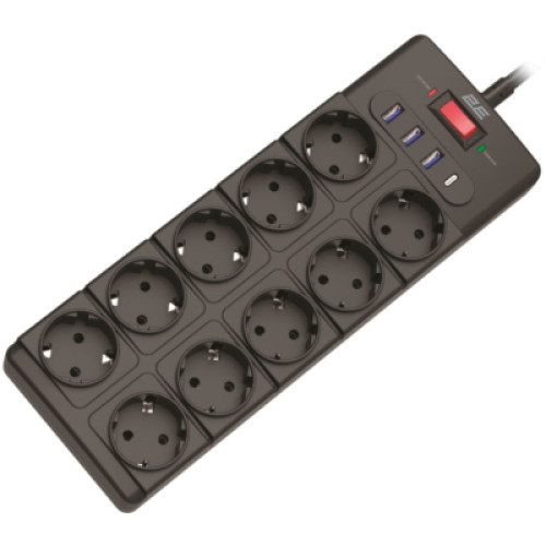 Мережевий фільтр живлення 2E 2E-SP10M3USBBK 10m (2E-SP10M3USBBK) Мережевий фільтр живлення 2E 2E-SP10M3USBBK 10m (2E-SP10M3USBBK)