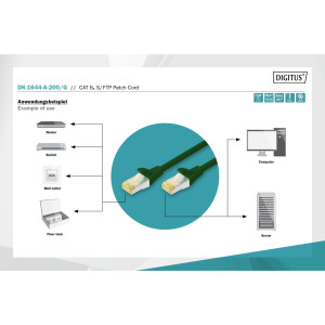 Патч-корд 20м, CAT 6a S-FTP, AWG 26/7, Cu, LSZH, green Digitus (DK-1644-A-200/G)