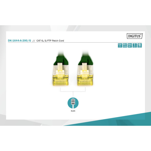 Патч-корд 20м, CAT 6a S-FTP, AWG 26/7, Cu, LSZH, green Digitus (DK-1644-A-200/G)