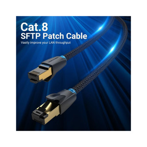 Патч-корд 0.5м, S/FTP cat 8 RJ-45 COPPER black VENTION (IKGBD)