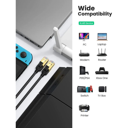 Патч-корд 3м, F/FTP cat 7 RJ-45 black Ugreen (U_11270)