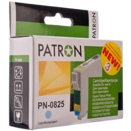 Картридж Patron для EPSON R270/290/390/RX590 LIGHT CYAN (PN-0825) (CI-EPS-T08154-LC3-PN)