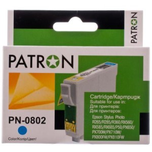 Картридж Patron EPSON R265/285/360,RX560/585/685,P50,PX650 CYAN (T0802) (PN-0802)