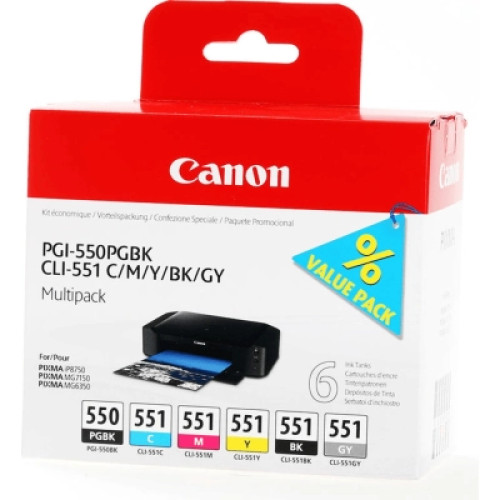 Картридж Canon PGI-550/CLI-551 Multipack BK,C,M,Y,GY (6496B005)