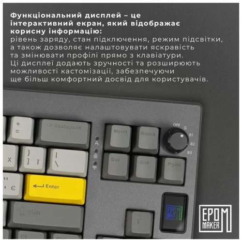 Клавіатура Epomaker Shadow-X 70 Flamingo Switch Hot-Swap LCD Screen RGB Wireless/Bluetooth/USB UA Black (SHX-B-F)