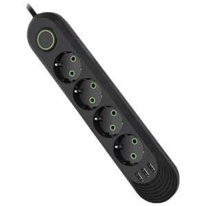 Мережевий фільтр живлення Voltronic F04U, 4роз EU, 3*USB Black (F04U-Black)