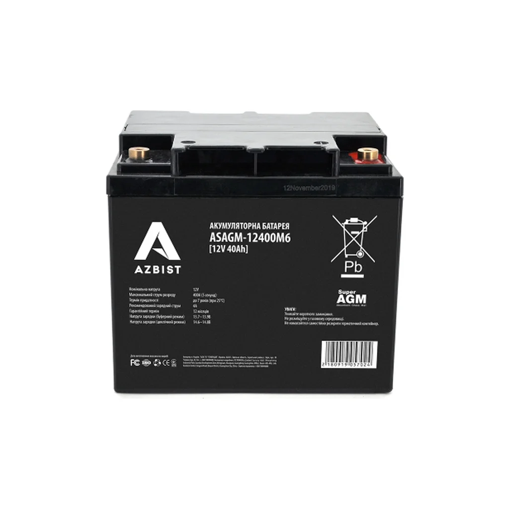 Батарея до ДБЖ AZBIST 12V 40 Ah Super AGM (ASAGM-12400M6)