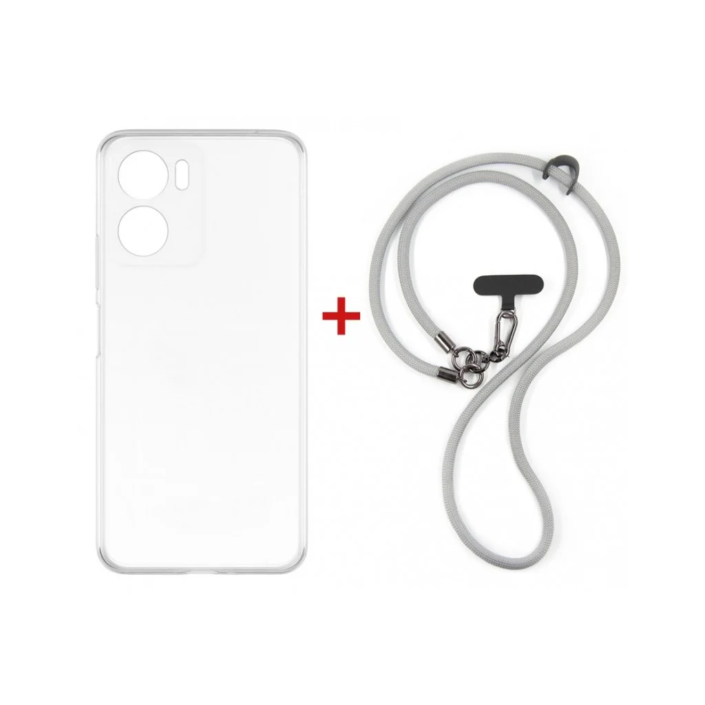 Чохол до мобільного телефона Dengos Case + Cross-body Strap Motorola G06/G06 Power Clear+Grey (DG-KM-CCRB-29)