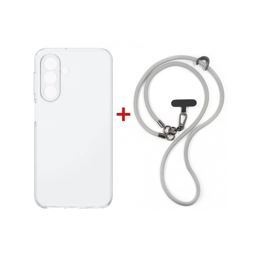 Чохол до мобільного телефона Dengos Case + Cross-body Strap Samsung Galaxy A37 Clear+Grey (DG-KM-CCRB-05)