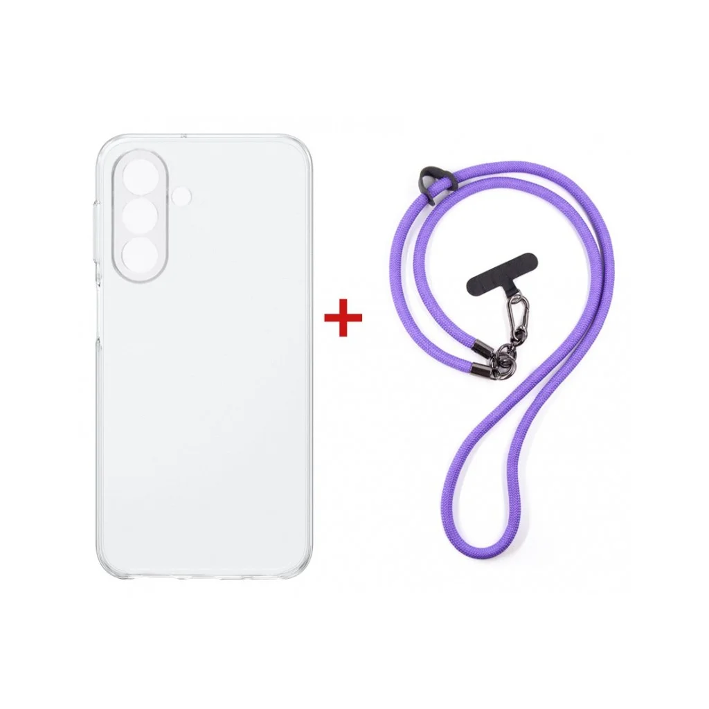 Чохол до мобільного телефона Dengos Case + Cross-body Strap Samsung Galaxy A37 Clear+Purple (DG-KM-CCRB-06)