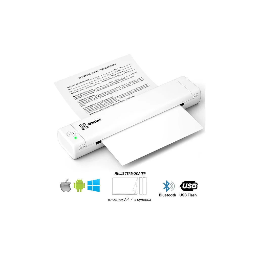 Принтер чеків UKRMARK M08-WT А4, Bluetooth, USB, білий (900883)