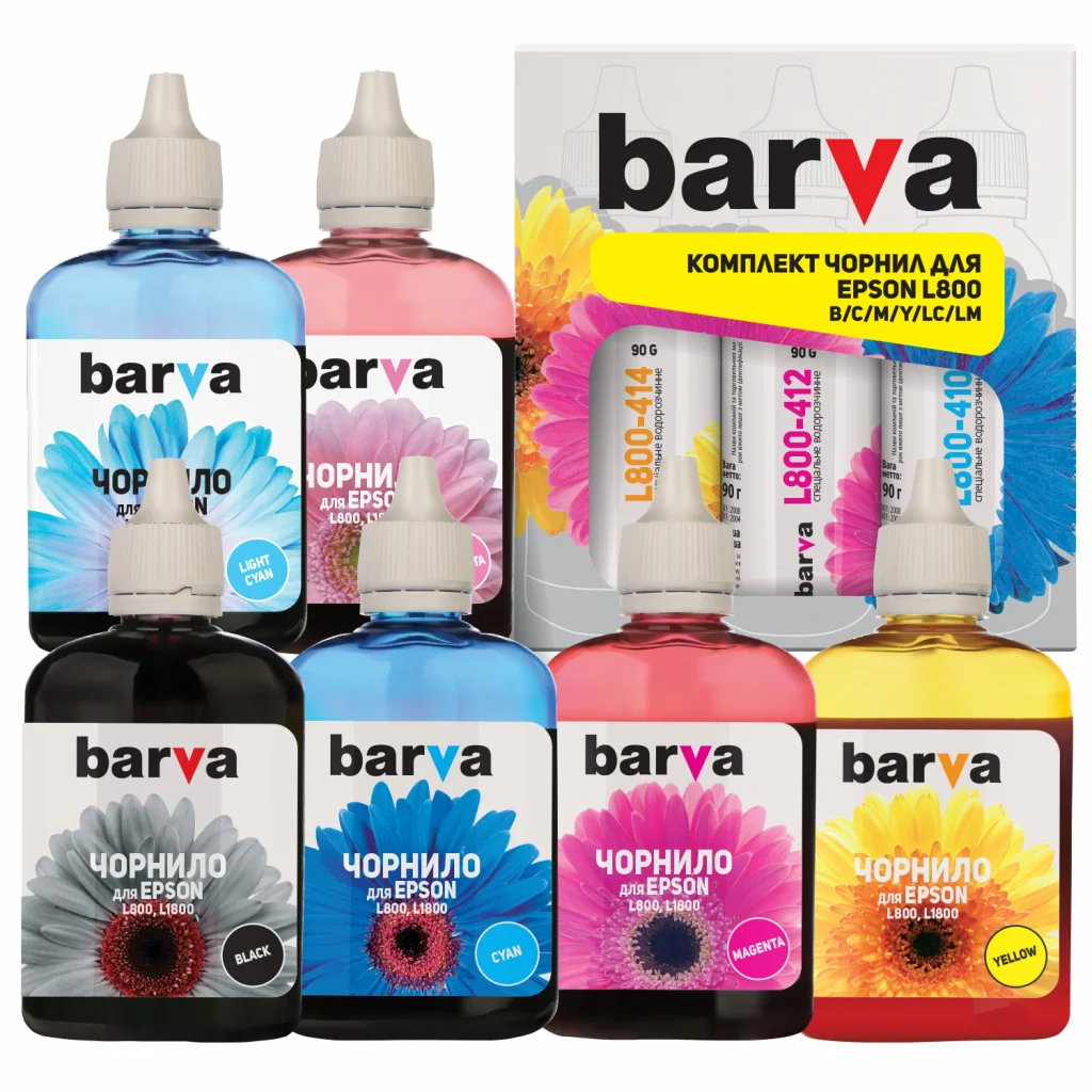Чорнило Barva Epson 673 90г*6 B/C/M/Y/LC/LM L800/L810/L850/L1800 (L800-090-MP)