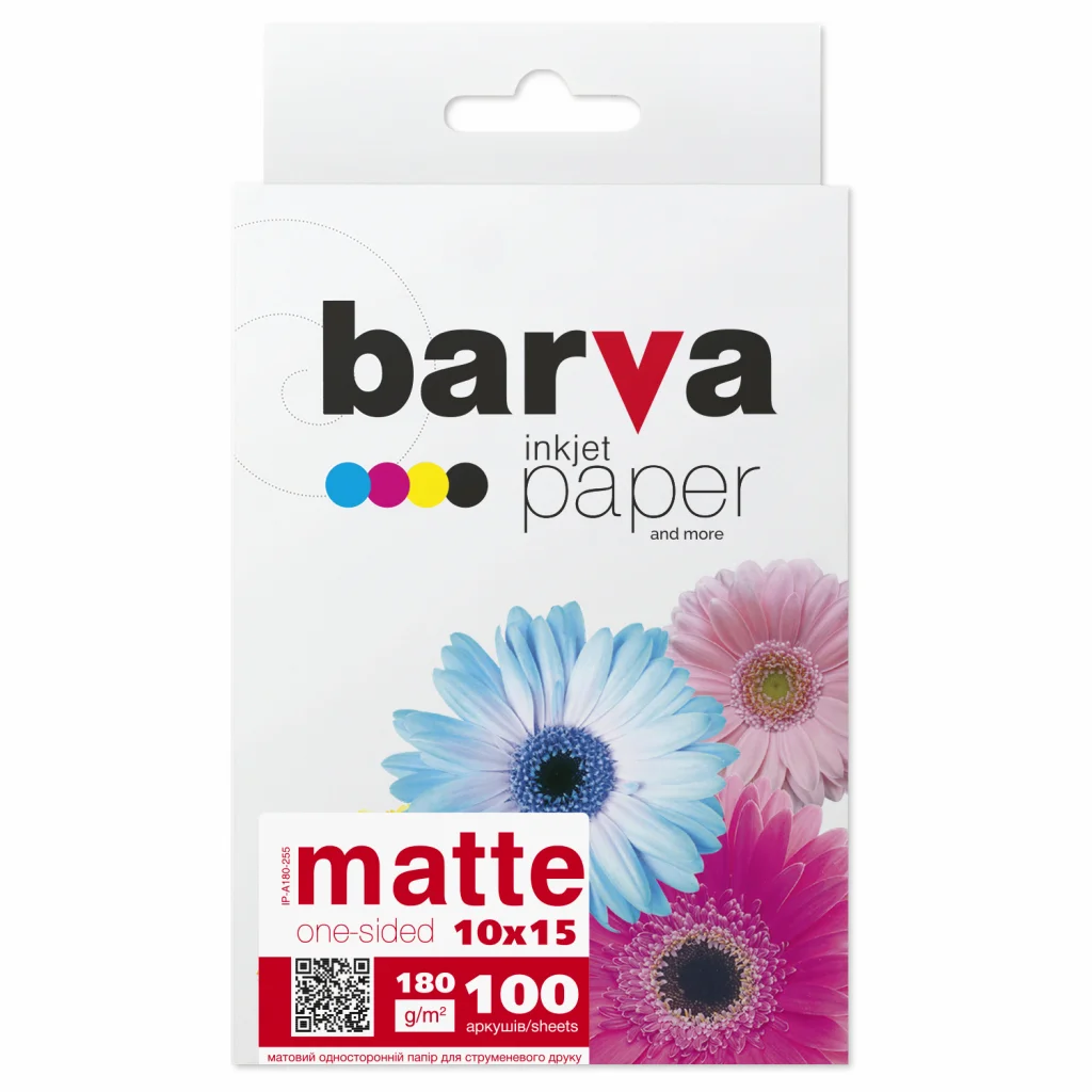 Фотопапір Barva 10x15, 180 g/m2, matt, 100арк (A180-255)