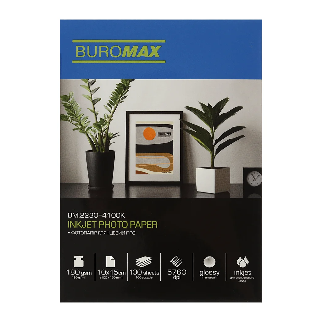 Фотопапір Buromax PRO 10х15см, Glossy 180 г/м2, 100ст. (BM.2230-4100K)