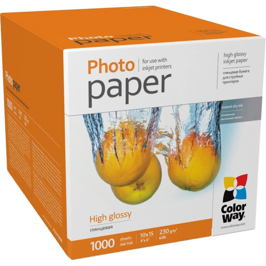 Фотопапір ColorWay 10x15 230г glossy, 1000с (PG23010004R)