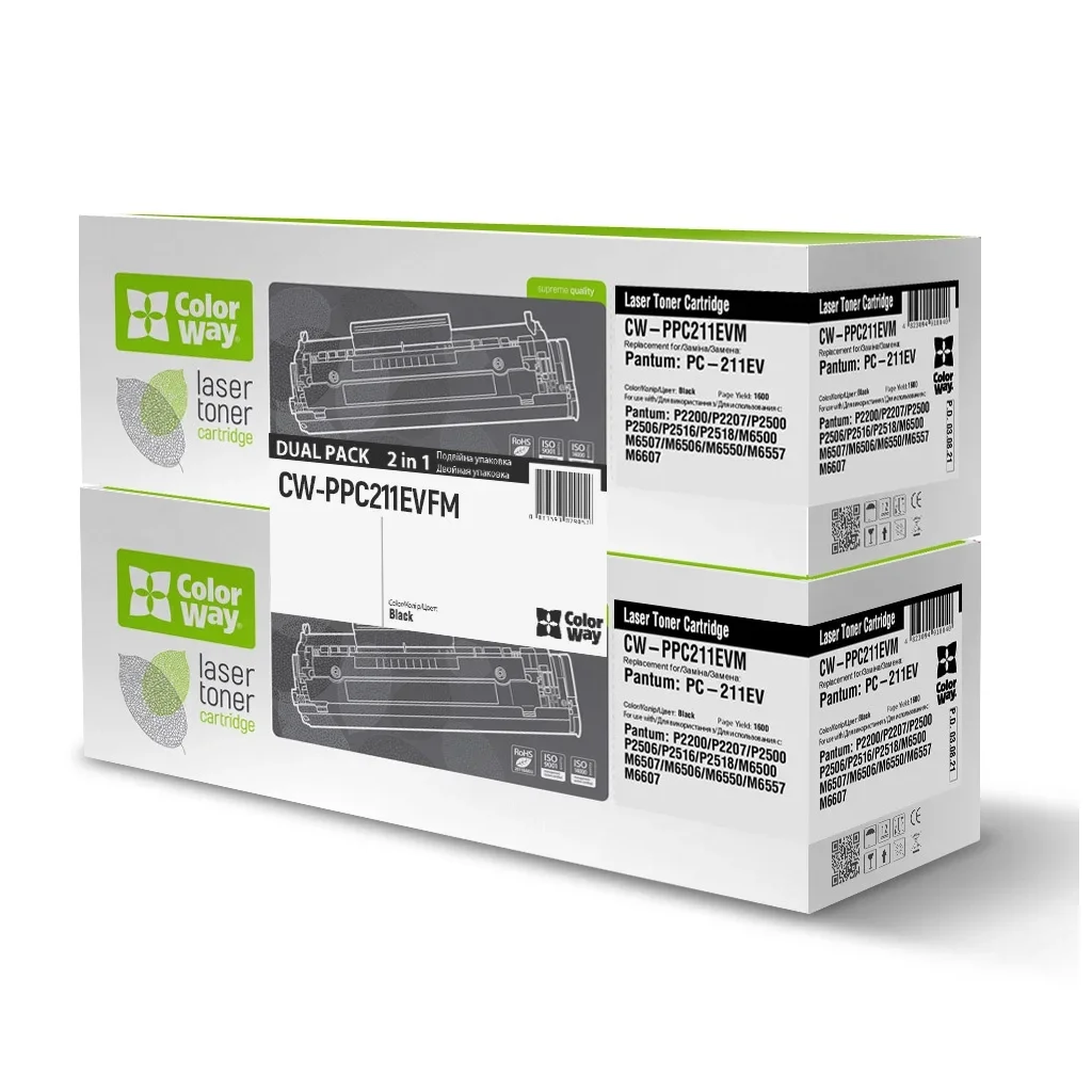 Картридж ColorWay Pantum (PC-211EV) P2200/2207/2506/M6500/M6607 Black, DUAL PACK (CW-PPC211EVFM)