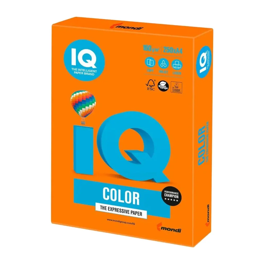 Папір IQ color А4 160g 250sh intensive, Orange Mondi (OR43/A4/160/IQ)