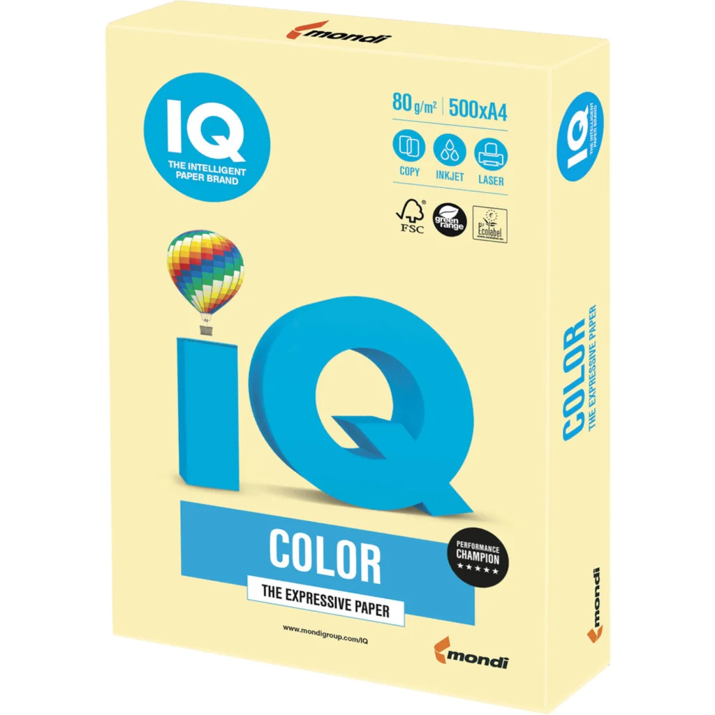 Папір IQ color А4 pastel, 80g 500sheets, Yellow Mondi (YE23/A4/80/IQ)