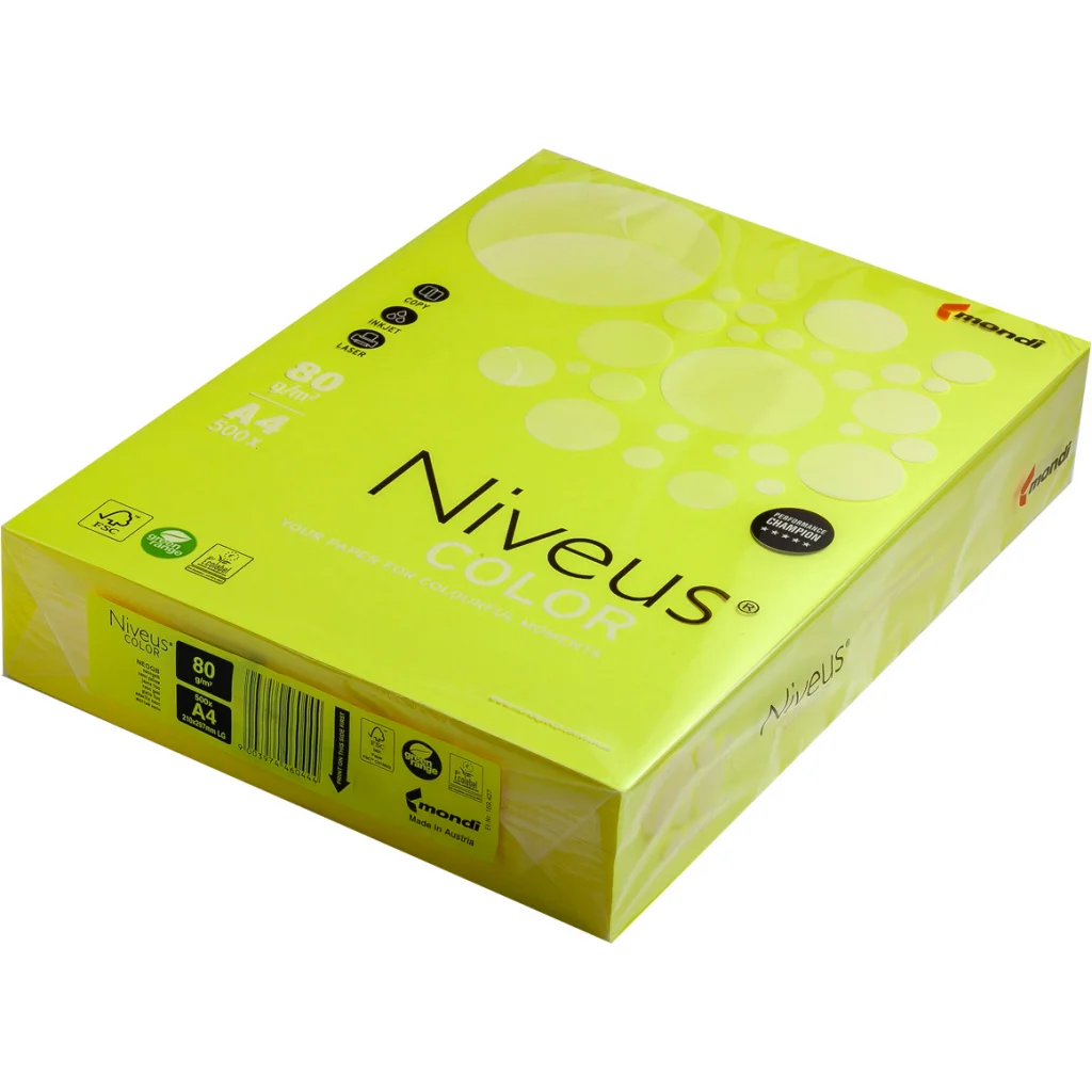 Папір Niveus COLOR NEON Yellow A4, 80g, 500sh Mondi (A4.80.NVN.NEOGB.500)