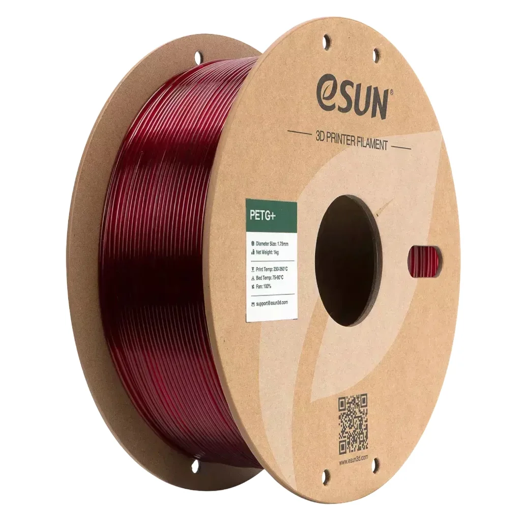 Пластик для 3D-принтера eSUN PETG+ Translucent 1,75mm 1kg Red, Paper Roll (PETG+175T-R1P1)
