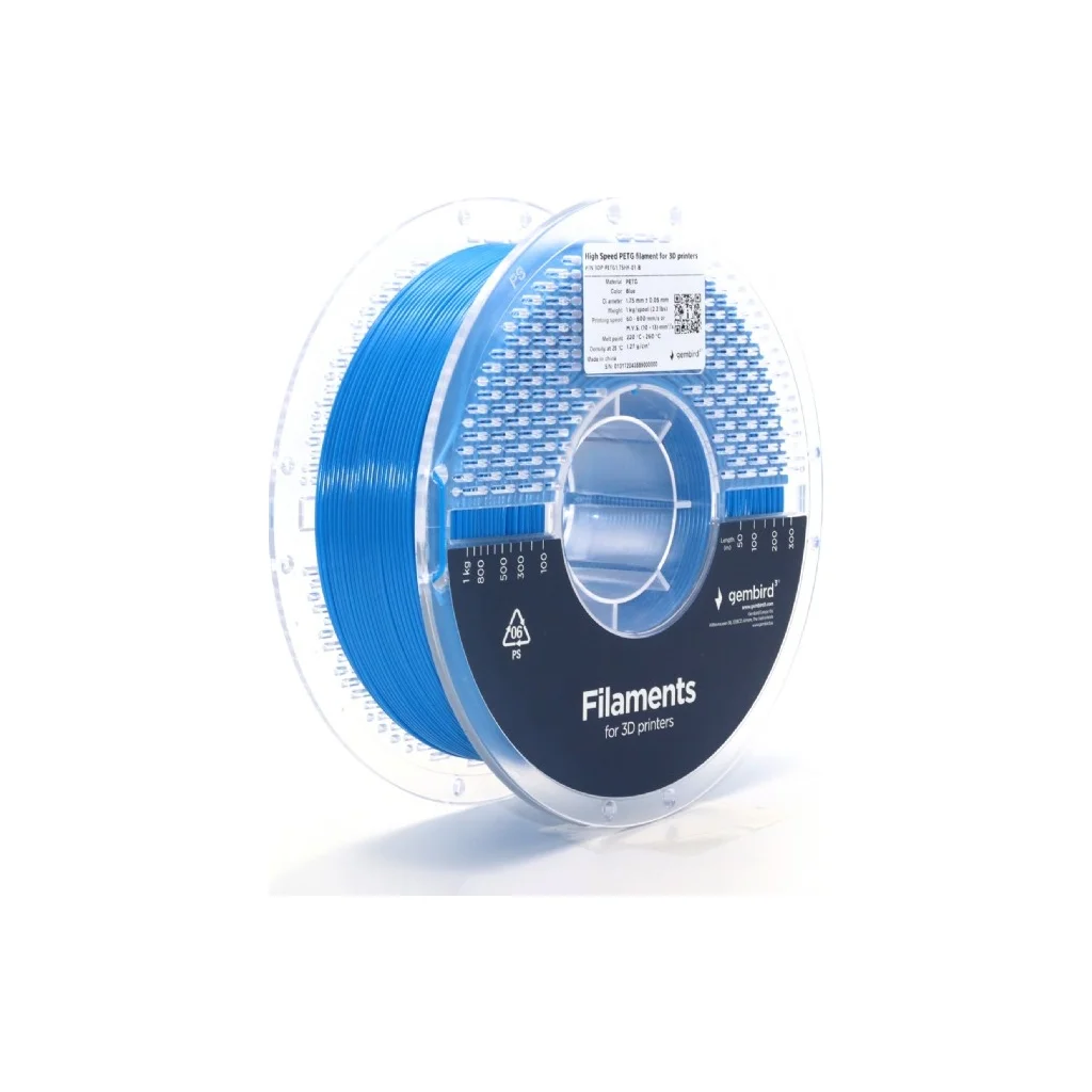 Пластик для 3D-принтера Gembird PETG High Speed, 1.75 мм, 1 кг, blue (3DP-PETG1.75HY-01-B)