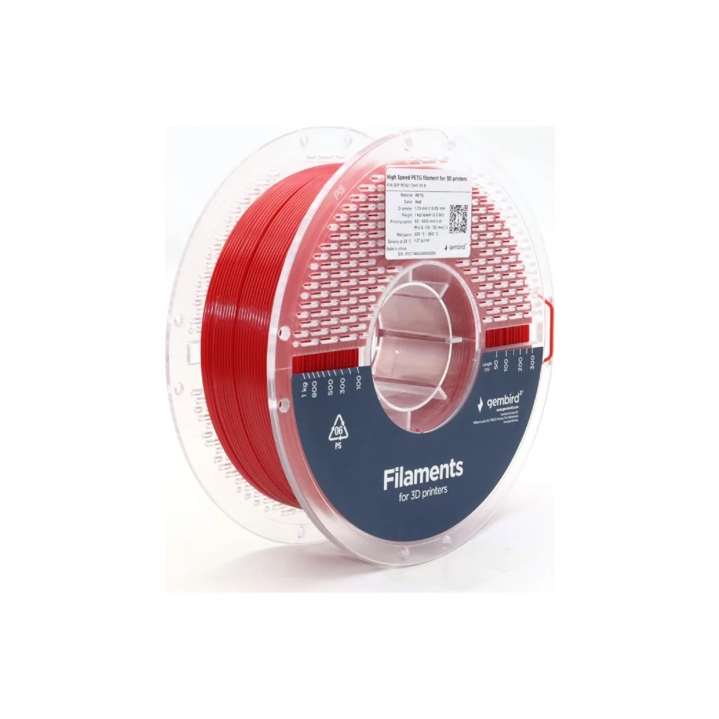 Пластик для 3D-принтера Gembird PETG High Speed, 1.75 мм, 1 кг, red (3DP-PETG1.75HY-01-R)