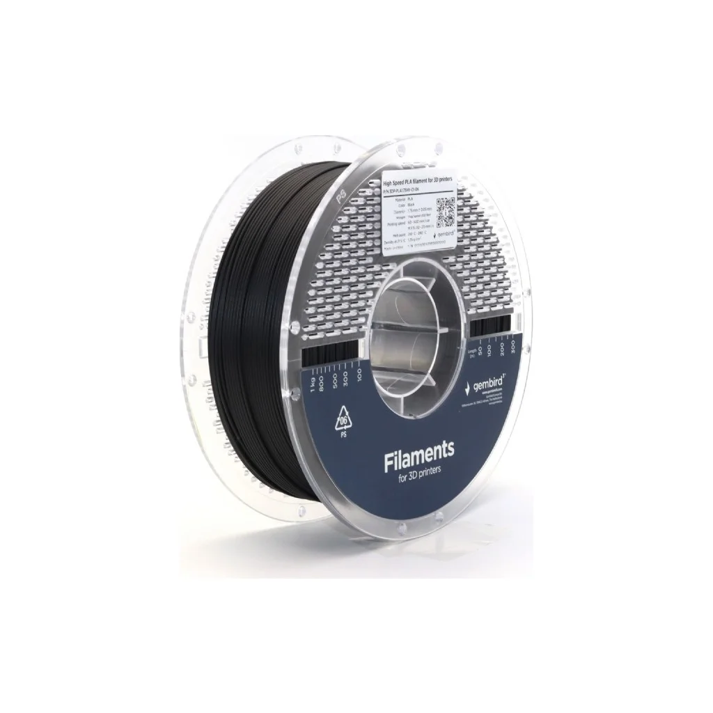 Пластик для 3D-принтера Gembird PLA High Speed 1.75 мм, 1kg black (3DP-PLA1.75HY-01-BK)