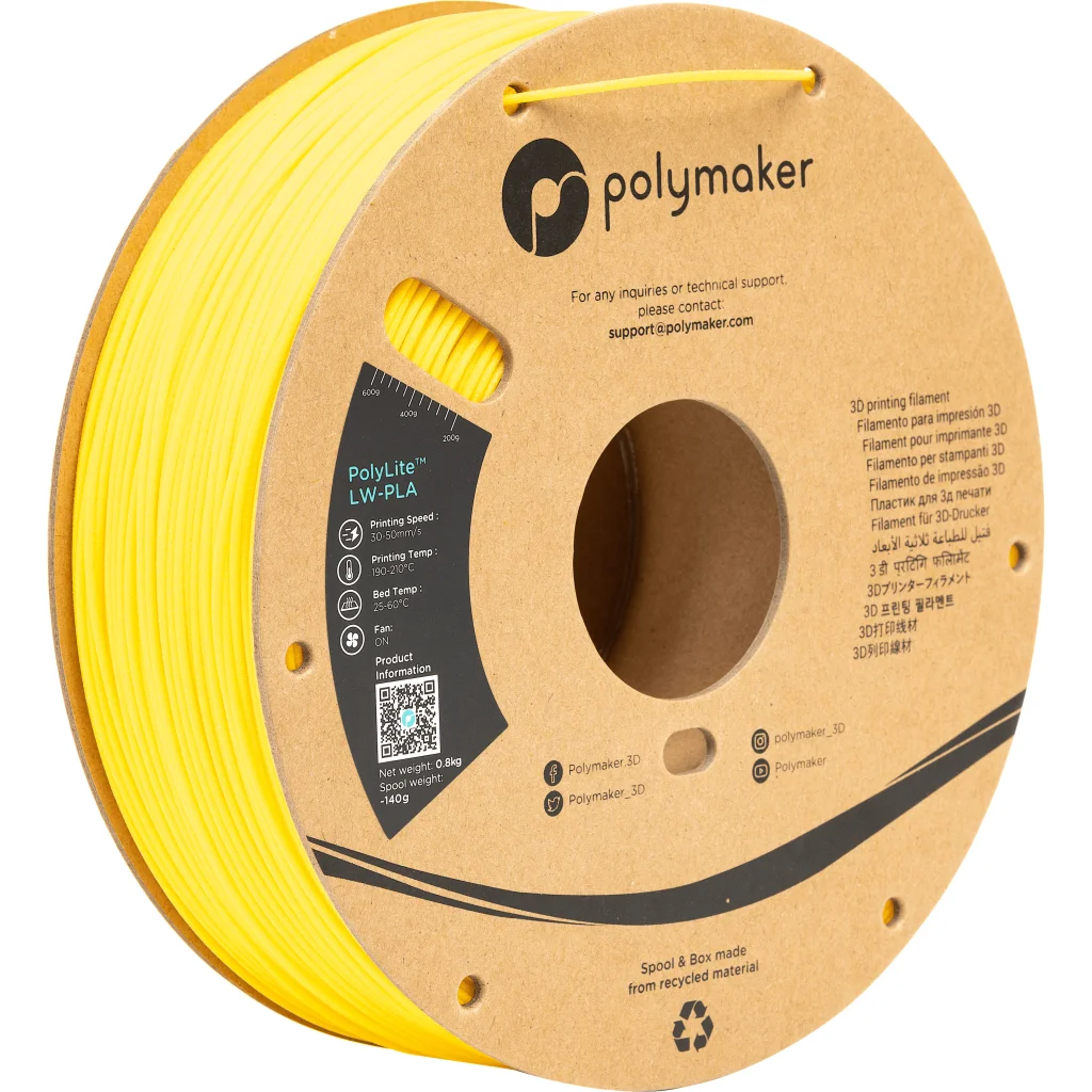 Пластик для 3D-принтера Polymaker PLA POLYLITE LW 1,75mm 0,8kg YELLOW, BRIGHT (PA08009)