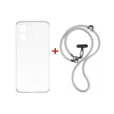 Чохол до мобільного телефона Dengos Case + Cross-body Strap Motorola G06/G06 Power Clear+Grey (DG-KM-CCRB-29)