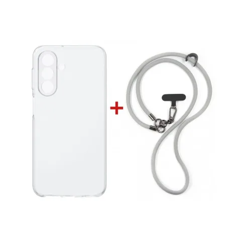 Чохол до мобільного телефона Dengos Case + Cross-body Strap Samsung Galaxy A37 Clear+Grey (DG-KM-CCRB-05)
