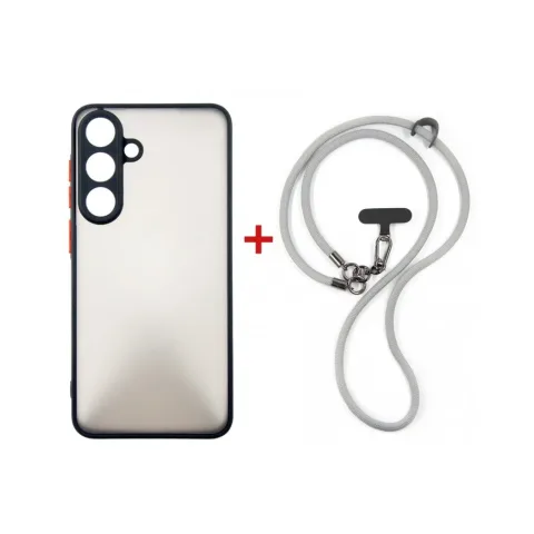 Чохол до мобільного телефона Dengos Case + Cross-body Strap Samsung Galaxy S25 FE Black+Grey (DG-KM-CCRB-28)