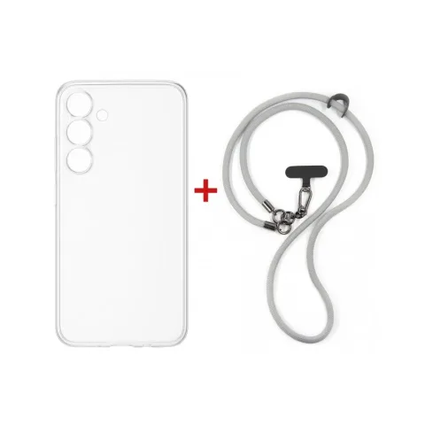 Чохол до мобільного телефона Dengos Case + Cross-body Strap Samsung Galaxy S25 FE Clear+Grey (DG-KM-CCRB-26)