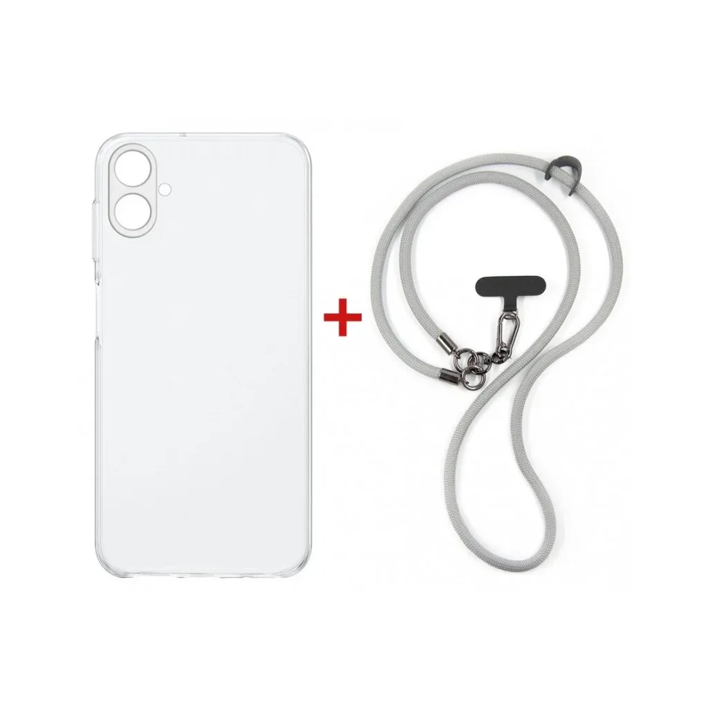 Чохол до мобільного телефона Dengos Cross-body Cover + Strap Samsung Galaxy A07 Clear+Grey (DG-KM-CCRB-13)