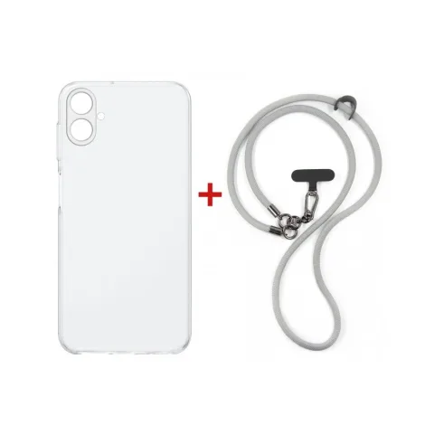 Чохол до мобільного телефона Dengos Cross-body Cover + Strap Samsung Galaxy A07 Clear+Grey (DG-KM-CCRB-13)