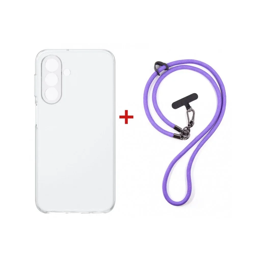 Чохол до мобільного телефона Dengos Cross-body Cover + Strap Samsung Galaxy A57 Clear+Purple (DG-KM-CCRB-08)