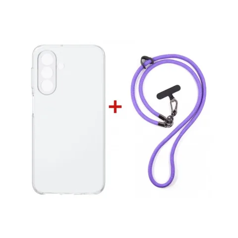 Чохол до мобільного телефона Dengos Cross-body Cover + Strap Samsung Galaxy A57 Clear+Purple (DG-KM-CCRB-08)