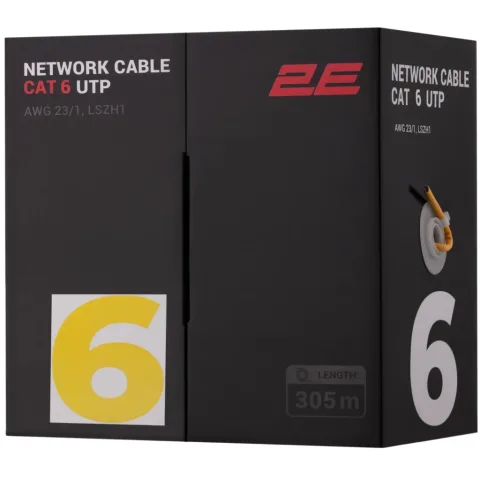 Кабель мережевий 2E UTP 305м cat.6, AWG 23/1, LSZH-1, жовтий (2E-CBL6EUTP-LSZH1-YLW)
