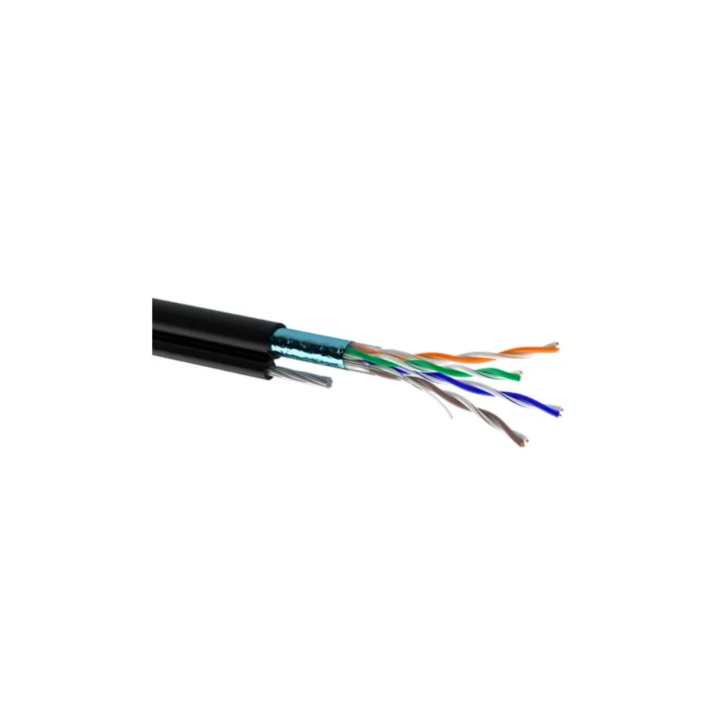Кабель мережевий OK-Net FTP 500м cat.5e зовнішній з тросом 7*0,5 (F/UTP-cat.5e) (КППЭт-ВП (100) 4*2*0,51 / 500)