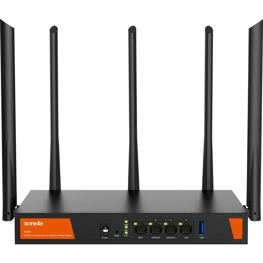 Маршрутизатор Tenda Маршрутизатор TENDA W30E Hotspot AX3000 4xGE (1xGE WAN, 2xGE LAN/WAN, 1xGE LAN) (W30E)