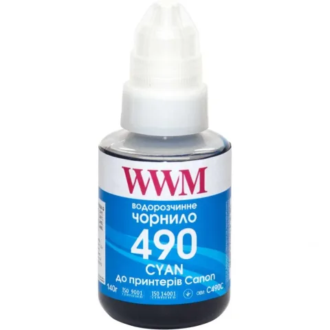 Чорнило WWM Canon GI-490, 140г Cyan (C490C)