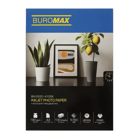 Фотопапір Buromax PRO А4 Glossy 180 г/м2, 100ст. (BM.2220-4100K)
