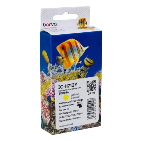 Картридж Barva HP 712 (3ED69A/3ED79A) 29 мл, Yellow (IC-H712Y)