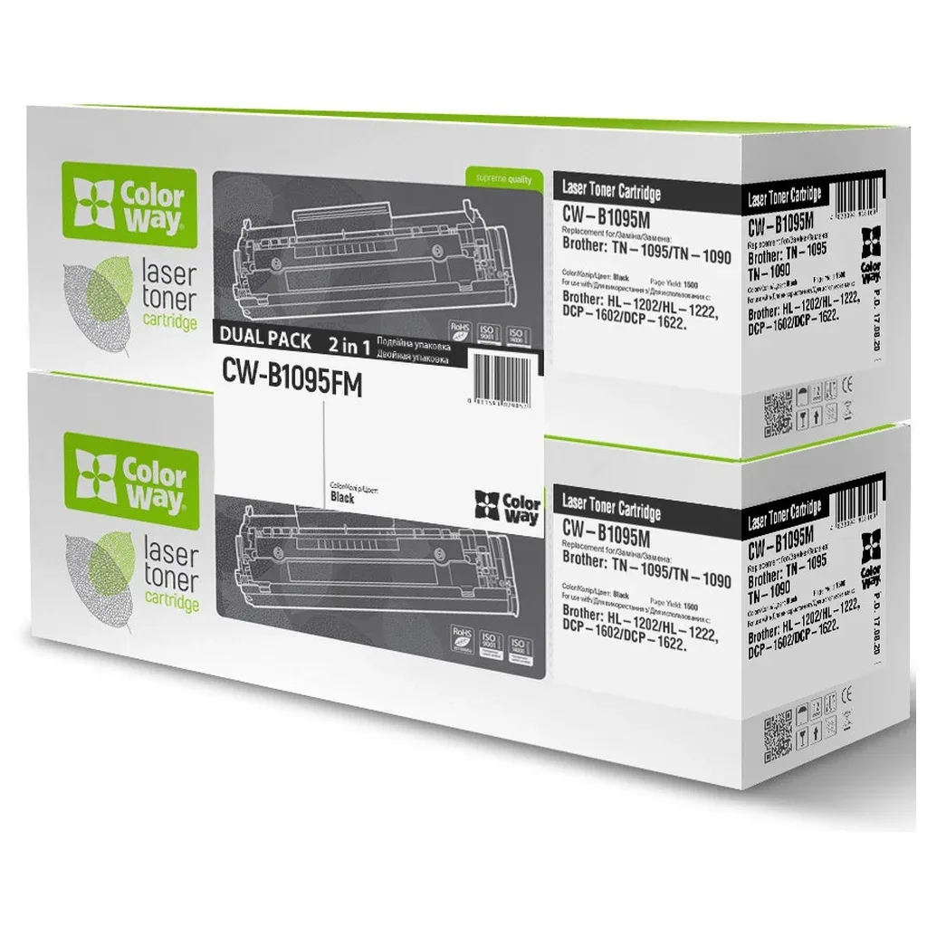 Картридж ColorWay Brother TN1095 HL-1202/DCP-1602 DUAL PACK 2x1,5K (CW-B1095FM)