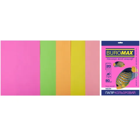 Папір Buromax А4, 80g, NEON, 5colors, 20sh, EUROMAX (BM.2721520-99)