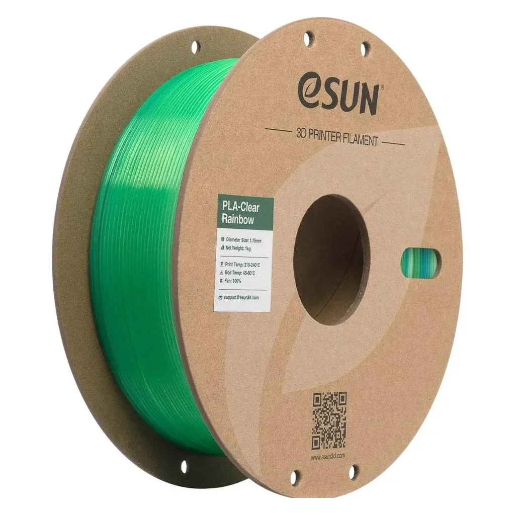 Пластик для 3D-принтера eSUN PLA Clear Rainbow 1,75mm 1kg Transl BLUE GREEN (PLA-CLRB175T-UG1P1)