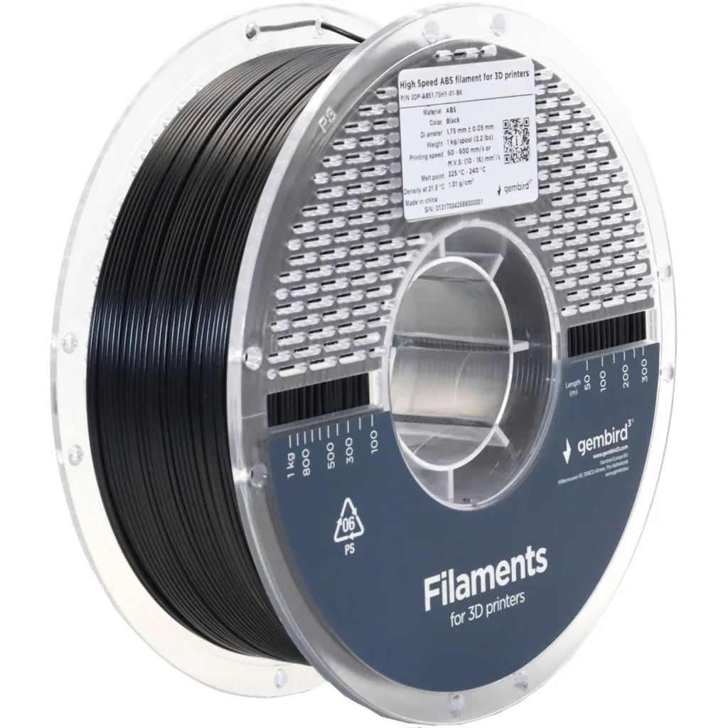 Пластик для 3D-принтера Gembird ABS High Speed, 1.75 мм, 1kg, black (3DP-ABS1.75HY-01-BK)