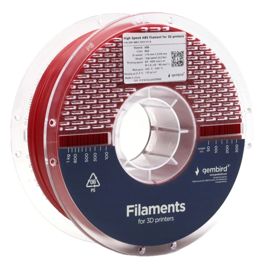 Пластик для 3D-принтера Gembird ABS High Speed, 1.75 мм, 1kg, red (3DP-ABS1.75HY-01-R)